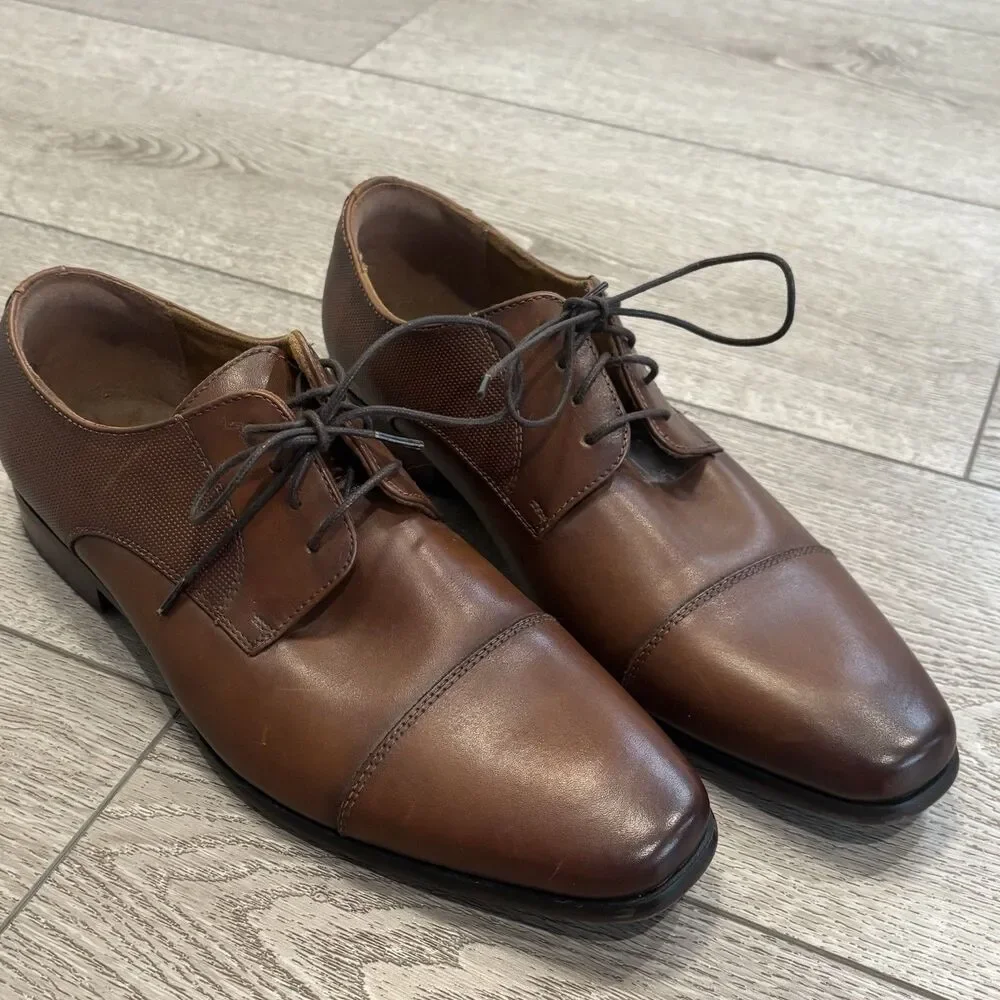 Florsheim Kierland Men's 8.5 Oxford CognacBrown Plain Toe Derby Shoes 11751